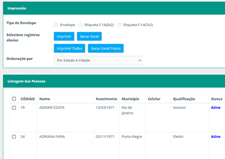 Cadastro de eleitores e colaboradores